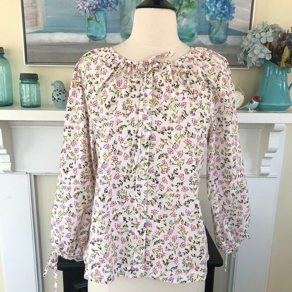 J Crew Reimagined Pink Floral Cottagecore Peasant Top Blouse XS NEW - Picture 9 of 9
